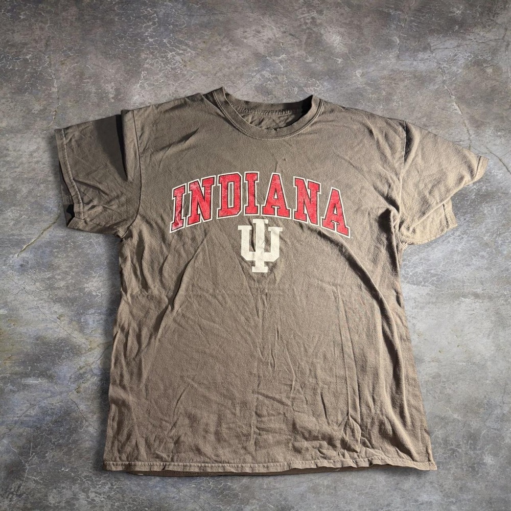 Indiana Hoosiers Gray Graphic T-Shirt NCAA College Logo Tee Distressed Thrashed